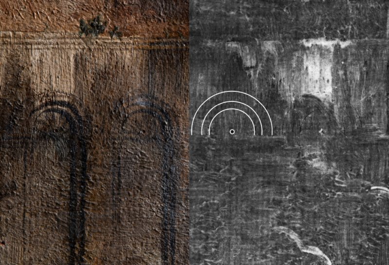 Comparative of the raking light image and the radiographic image of Canaletto's painting "The Piazza San Marco in Venice"