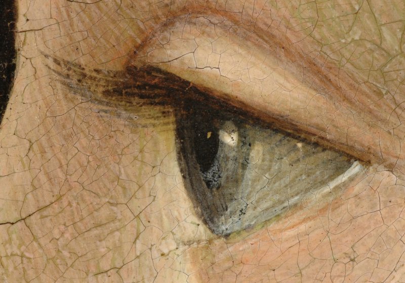  Detail in macrophotography of Ghirlandaio's painting "Portrait of Giovanna Tornabuoni"