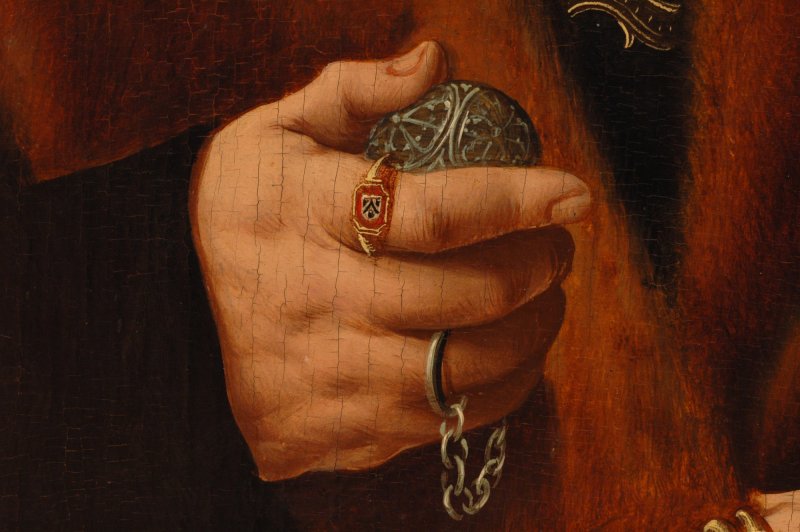 Macro-photographic detail of Bruyn's painting "Portrait of a Man of the Weinsberg Family".