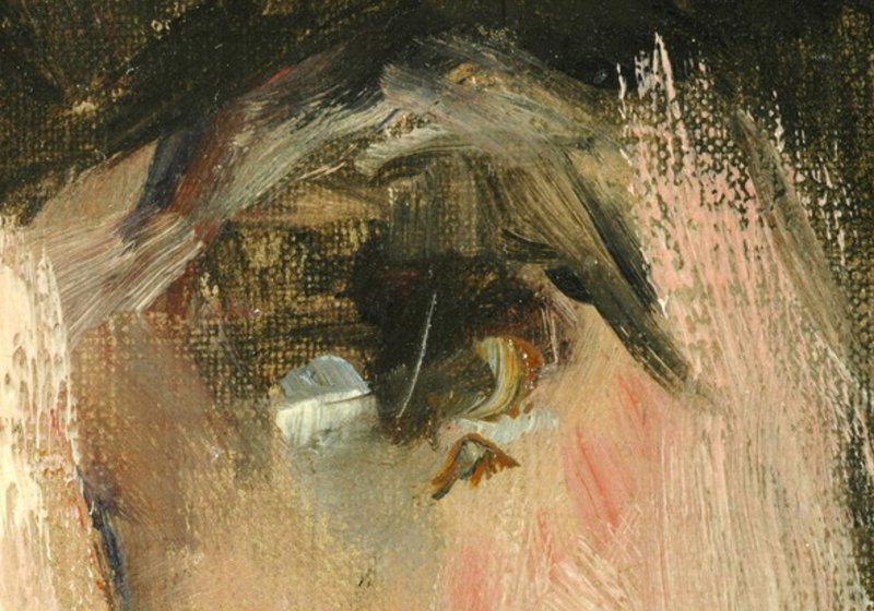 Detalle en macrofotografía de la obra "Amazona de frente" de Manet