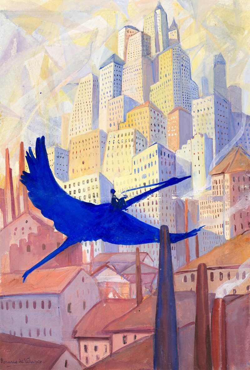 Rosario de Velasco. The blue bird, drawing for the cover of the book Cuentos para soñar by María Teresa León, 1927.