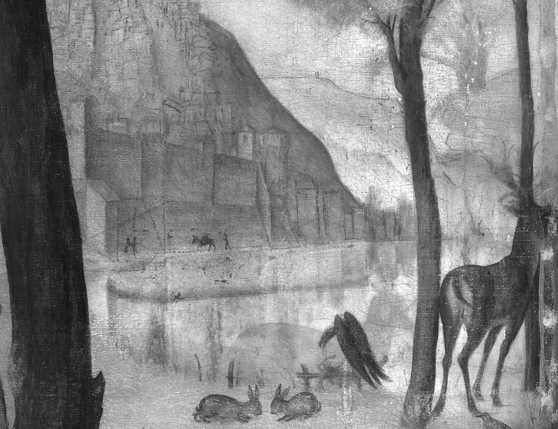 Detalle en imagen infrarroja de la obra de Carpaccio "Joven caballero en un paisaje"