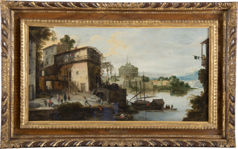 Master of the Monogram IDM (Circle of Joos de Momper?). View of a River Port with the Castel Sant'Angelo