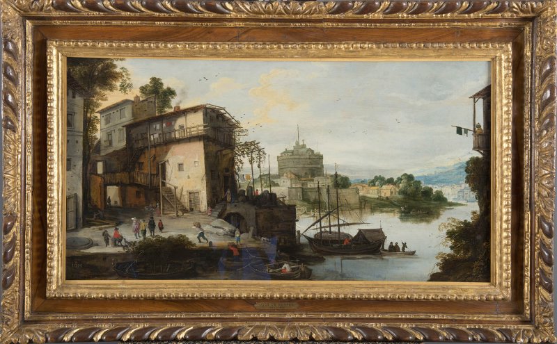 Master of the Monogram IDM (Circle of Joos de Momper?). View of a River Port with the Castel Sant'Angelo