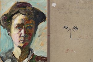 Comparativa del anverso y reverso de la obra “Autorretrato", de Münter