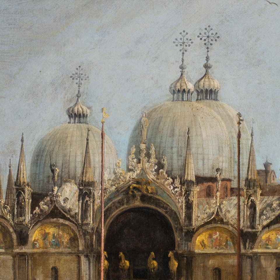 Detalle en macrofotografía de las cúpulas de la obra de Canaletto “La plaza de San Marcos en Venecia”