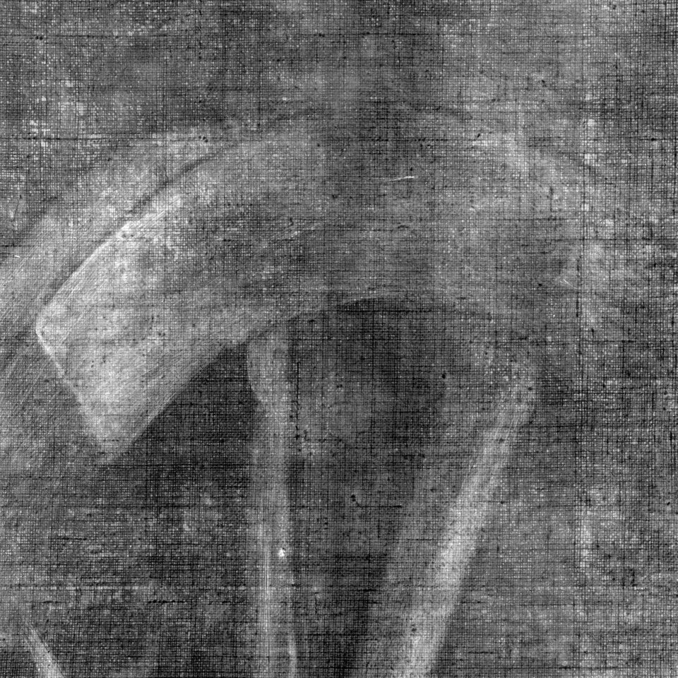 Detail of the radiographic image of the painting "Saint Catherine of Alexandria" by Caravaggio.