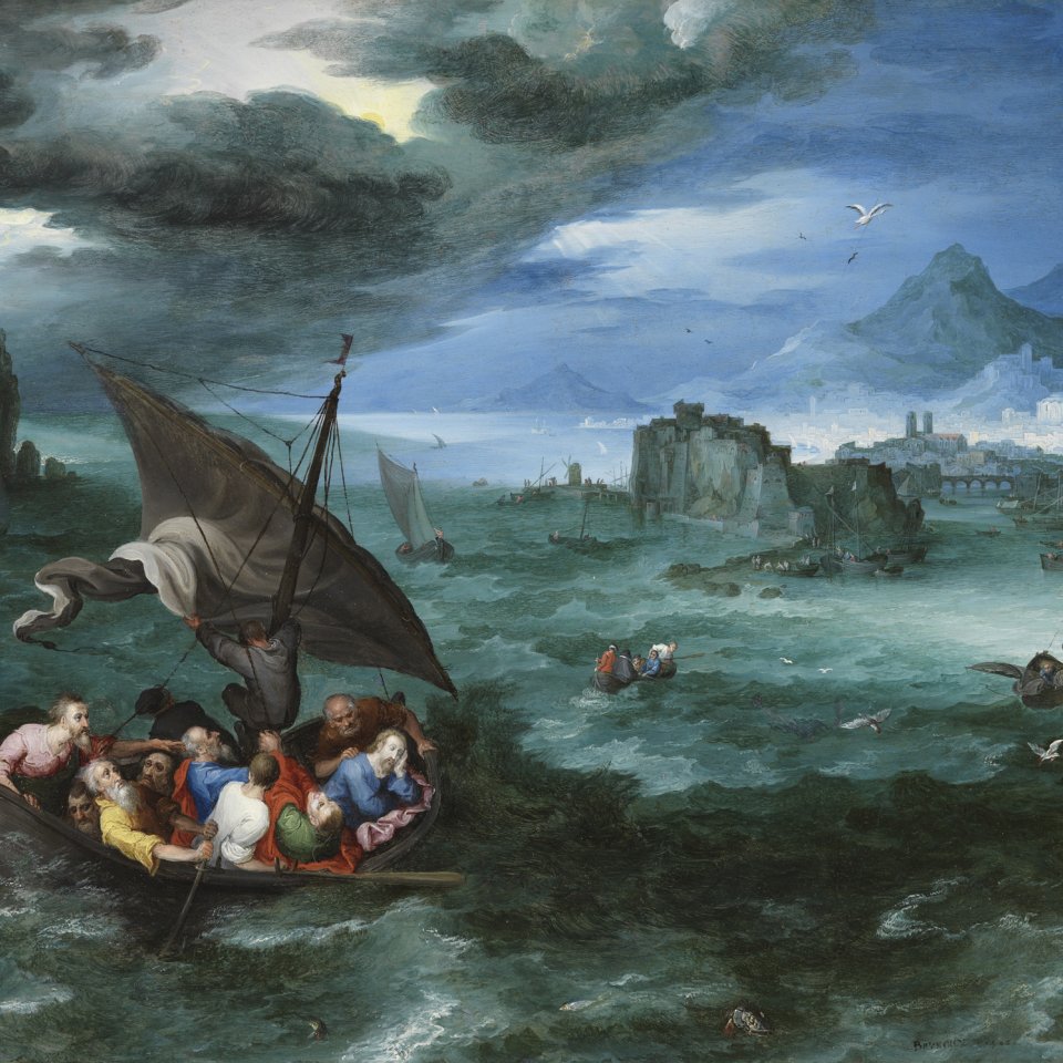 Image of Brueghel's painting "Christ in the storm on the Sea of Galilee". 