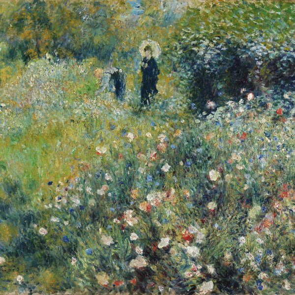 Mujer con sombrilla en un jardín. Pierre-Auguste Renoir