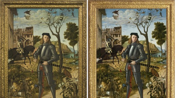 General image with frame, before and after restoration